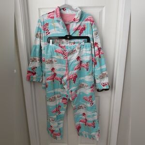 Nick and Nora Pajama Set Flamingos Airstream Pink FLAW